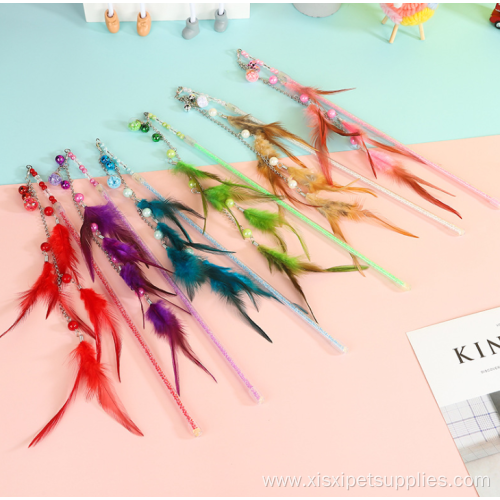 Hot sell plastic stick colorful feather cat toys